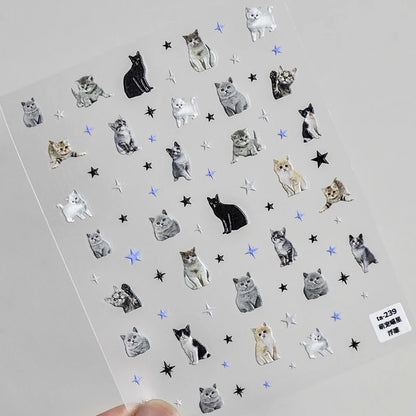 愛らしい犬猫動物ウサギ3Dソフトエンボスレリーフ自己接着ネイルアートステッカーかわいいかわいい子犬子猫スターマニキュアデカール