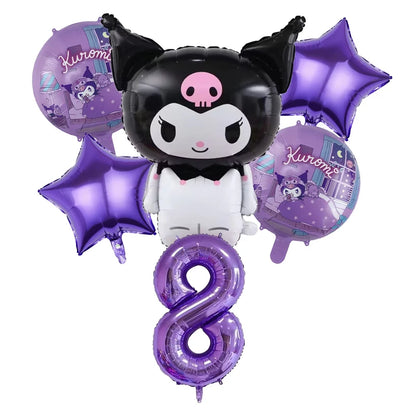 Kuromi Theme Birthday Party Decoration Kid Shower Sanrio Girl Tableware Supplies Tablecloth Number Balloon Cake Topper Gift