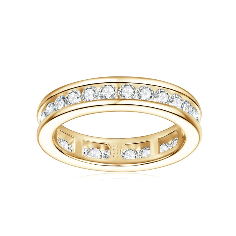 RAPRGOLD GRA Certified Round Cut Moissanite Rings for Women S925 Silver Groove Inlaid Wedding Ring Eternity Band Anillos Hombre
