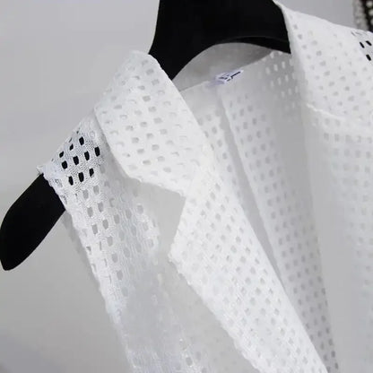 2025 Summer New V-NECKCollar Black White Suit Blazer Vest Jacket Women Style Commuter Sleeveless OL Cardigan Tank Coat