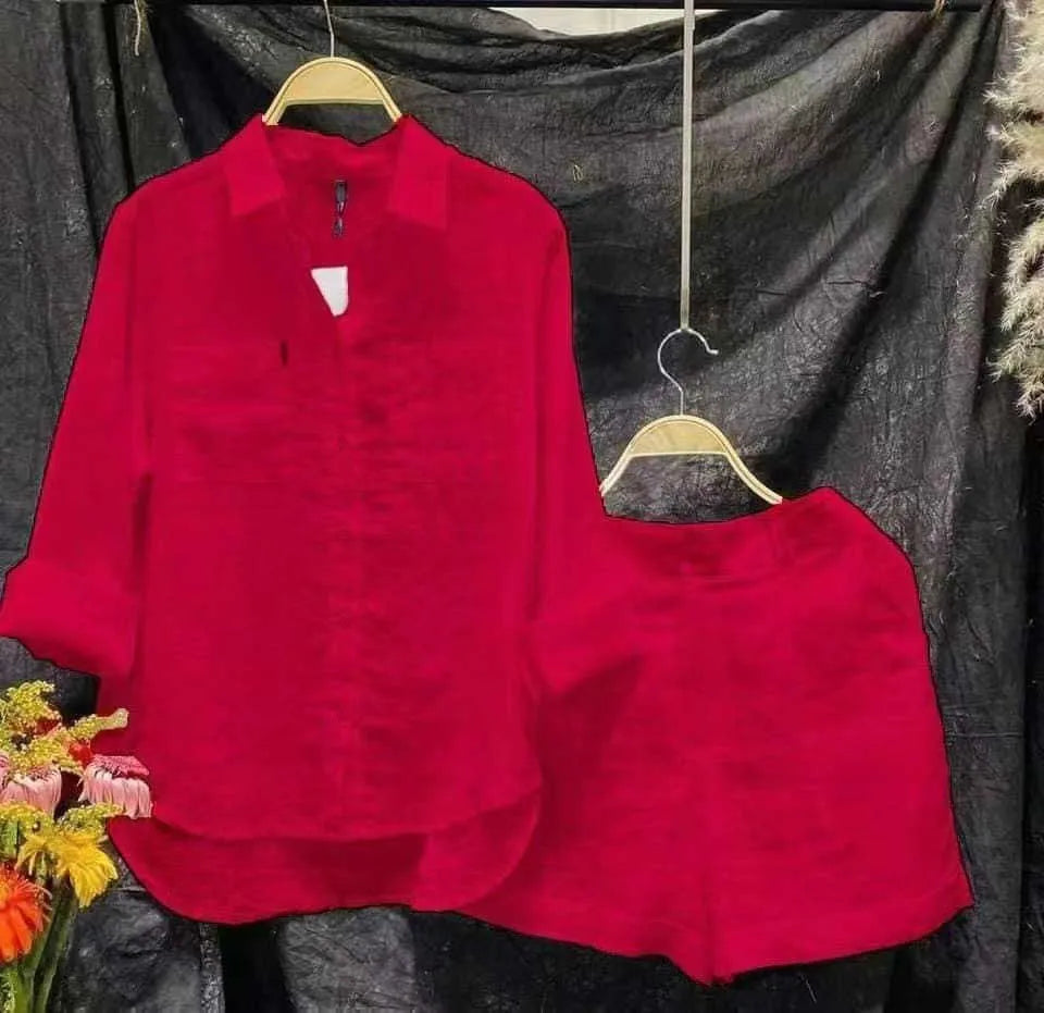 Fashion White Long Sleeve Shirt And Shorts Two Piece Sets Women 2025 Summer Cotton Linen Casual Home 2 Piece Set For Women