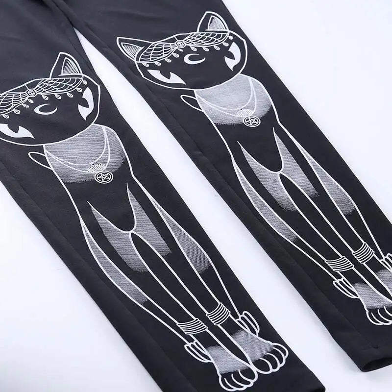 [You're My Secret] ゴシックレギンス レディース用 ウィジャ ワークアウト ヨガパンツ ダーク ブラックキャット スカル レギンス デビル サタン レギンス