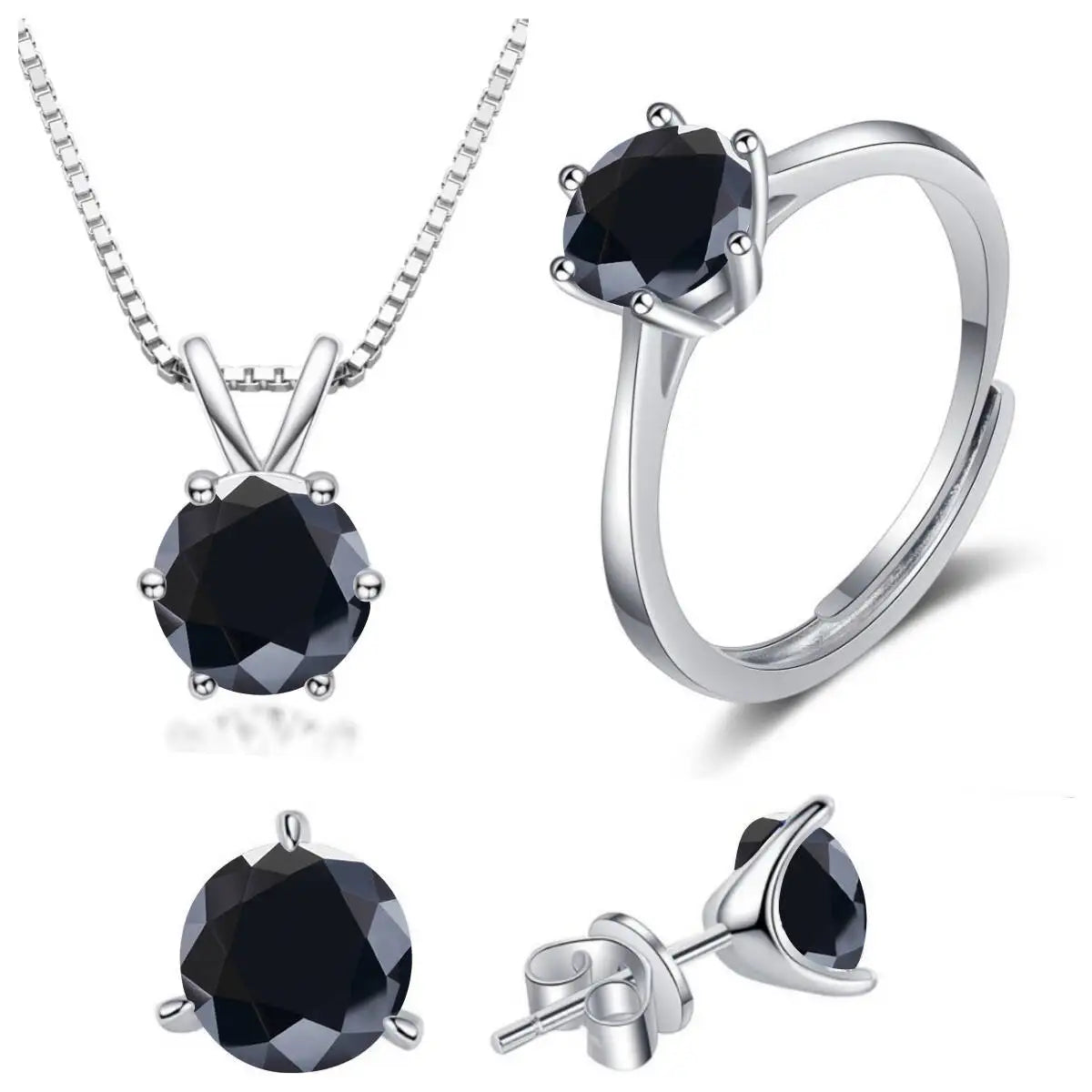 925スターリングシルバー 1CT*4 Dカラー モアサナイト リング イヤリング ネックレス セット ファインジュエリーセット エレガント レディースジュエリー パーティー ウェディング用