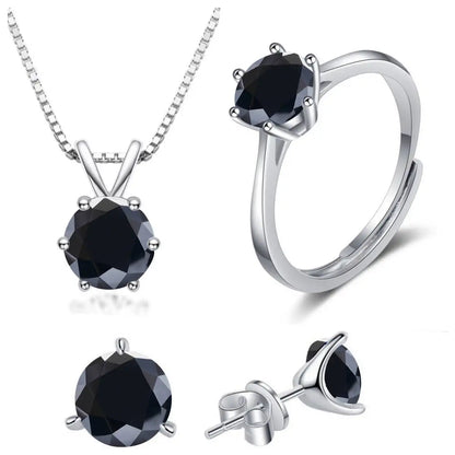 925スターリングシルバー 1CT*4 Dカラー モアサナイト リング イヤリング ネックレス セット ファインジュエリーセット エレガント レディースジュエリー パーティー ウェディング用
