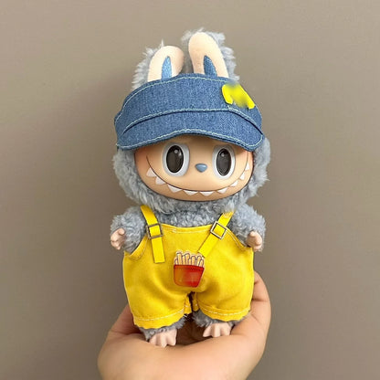 Labubuドール17cmぬいぐるみ用の服だけ 可愛いオーバーオールセット 夏のクールトレンド ファッション ソフトファブリック カラフルドレススーツ