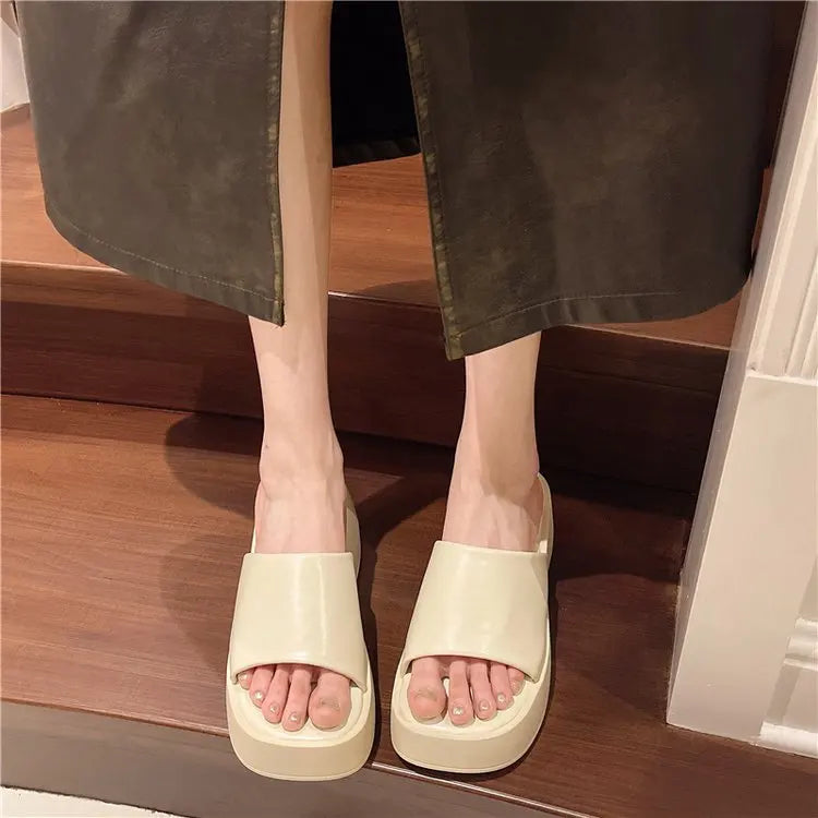 Women Slippers 2025 Summer New Luxury Sandals Women Thick Soled Designer Square Toe Slippers Slides Women Zapatos