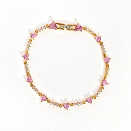 Y2K Exquisite Sweet Pink Zircon Bowknot Love Heart Chain Bracelet For Women Girls Party Birthday Jewelry Gift