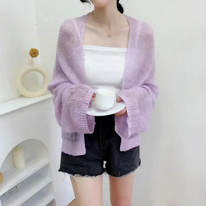 Women's Y2K Korean Cropped Cardigan - Loose Knit Summer Cover-Up for Beach Outfits & Casual Layers