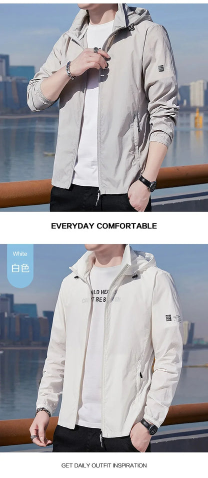Summer Ultra-thin Jacket Men's Fishing Waterproof Ice Silk Quick-drying Skin Windbreaker Casual Camping Sunscreen Hooded Coat