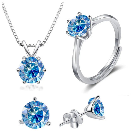 925スターリングシルバー 1CT*4 Dカラー モアサナイト リング イヤリング ネックレス セット ファインジュエリーセット エレガント レディースジュエリー パーティー ウェディング用