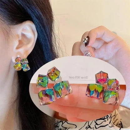 925 Silver Needle Korean Fashion Zircon Geometric Earrings For Women Jewelry 2025 Trending Luxury Crystal Cross Stud Earrings