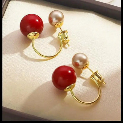 925 Silver Needle Korean Vintage Brown Pearl Earrings For Women Jewelry 2025 Trending New Luxury Women's Red Ball Earrings gifts