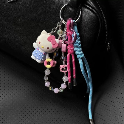 Sanrios Hellokittys Keychain Kawaii Cute Action Figure Rabbit Plush Key Chain Doll Pendant Bag Charm Accessories Keyring Ins