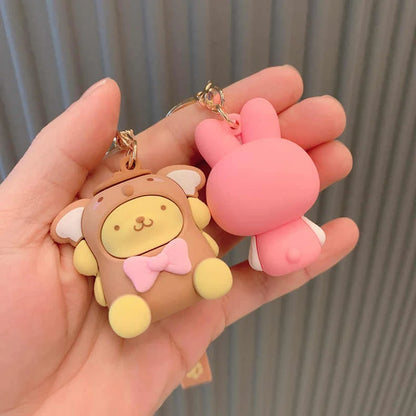 Sanrio Cute Girl Keychain Bag Pendant Pink Kuromi Melody Cinnamoroll Car Key Sanrio Accessories Set Ring Backpack Holiday Gifts