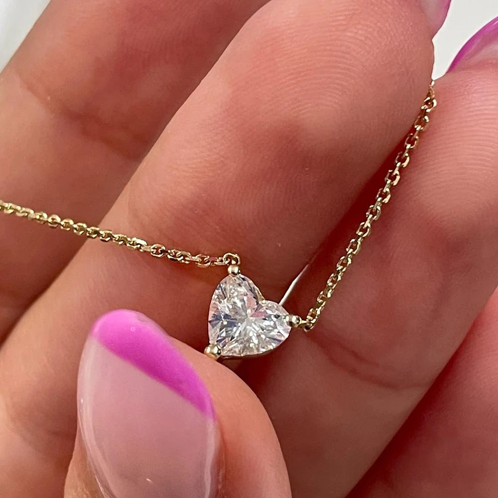 1-3カラット ハートカット モアサナイト ペンダント ネックレス レディース S925 シルバープレート 18k ゴールド ソリティア ダイヤモンド ネックチェーン 認定済み
