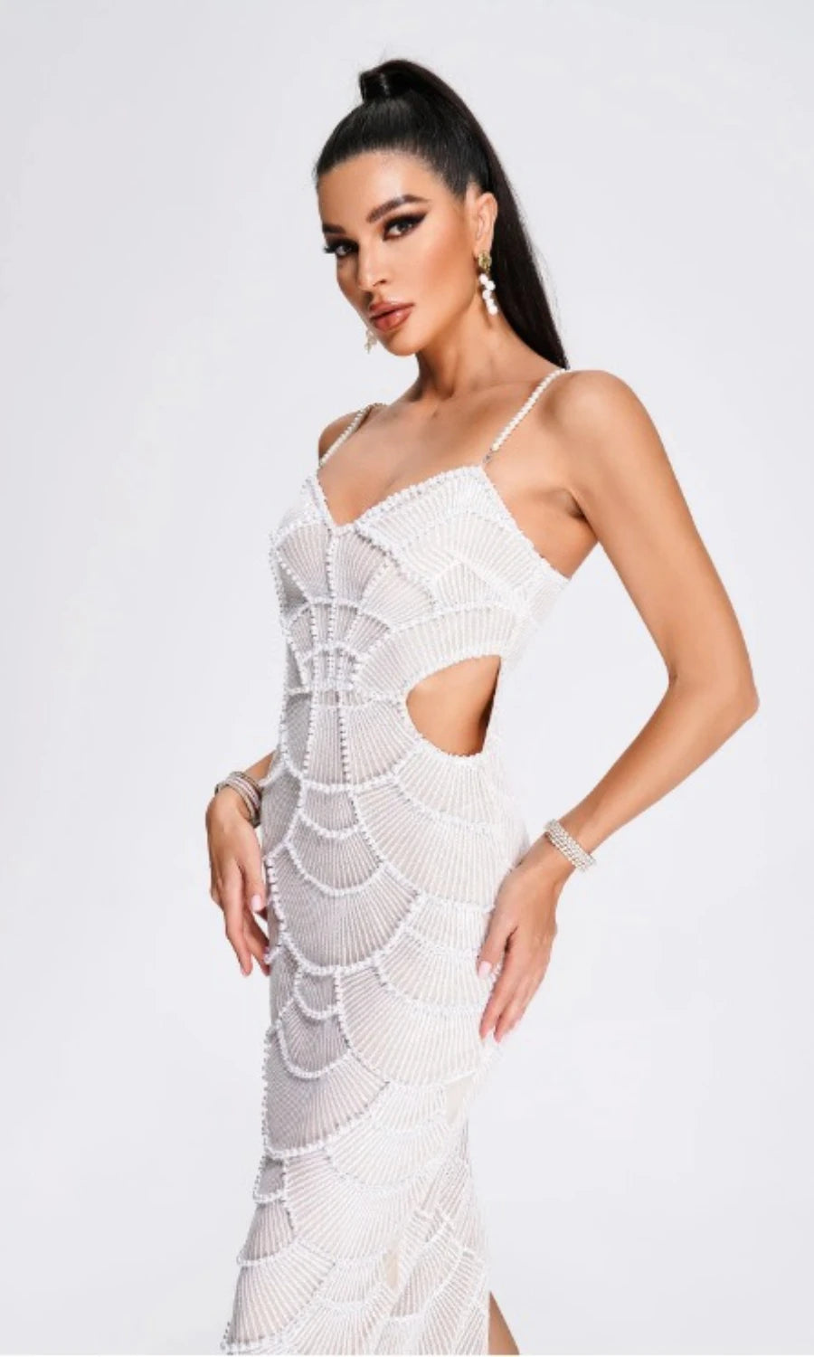 Deluxe Exquisite Sequin Beaded Sexy Hollow Suspender Dress Celebrity Birthday Party Dinner Dress Sweet Date Prom Dress