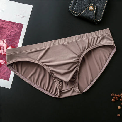Summer Men Sexy Ice Silk Briefs U Convex Pouch Underwear Low-Waist Panties Smooth Soft Underpants Elastic Breathable Short Trunk