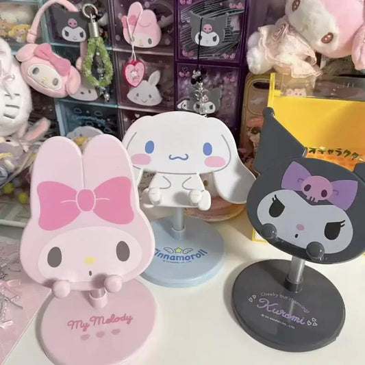 New Sanrio Mobile Phone Stand Japanese Kawaii Melody Kuromi Telescopic Support Stand Cartoon Anime Home Daily Necessities