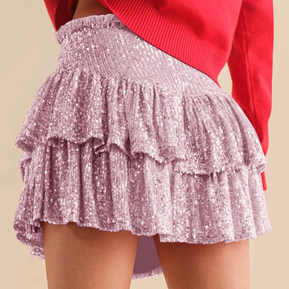 2024 Fashion Party Evening Clothes for Women Summer Sexy Elastic High Waist Sequin Mini Pleated Skirts Streetwear Short Dress