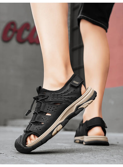 Men's Sport Sandals Handmade Genuine Leather Sandals for Men Summer Outdoor Anti-collision Comfortable Casual Beach Sandals