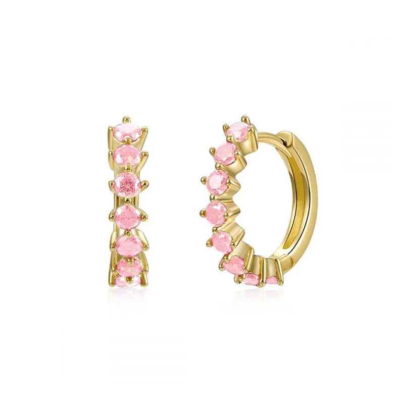 925 Sterling Silver Needle Simple and casual miniature colored zircon circle earrings Women's fashionable Small fresh Jewelry
