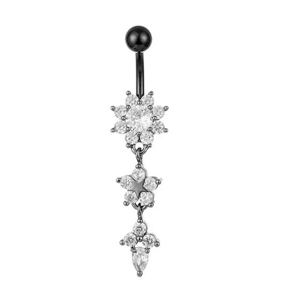 Alloy Zircon Navel Nail Ring Crystal Bar Barbell Drop Flower Dangle Body Piercing Belly Button Rings Men Women Body Jewelry Gift