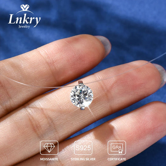 Lnkry 5mm/6.5mm/8mm Solitaire Moissanite Necklaces Transparent Fishing Line Invisible Necklace For Women s925 Silver Chains