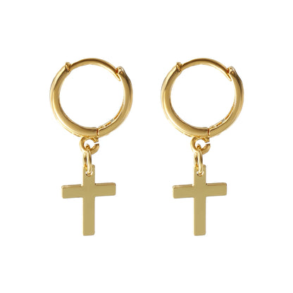1Pair Exquisite Religious 18K Gold Plated Brass Cross Hoop Earrings For Women Gift 3.1cm x 1.4cm, Post/ Wire Size: 1mm(18 gauge)