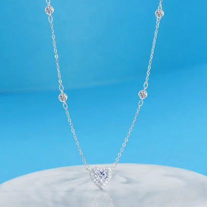 TY 0.8CT モアサナイト 925 スターリングシルバー ネックレス レディース ハートペンダントネックレス Dカラー 輝くファインジュエリー ラボダイヤモンド
