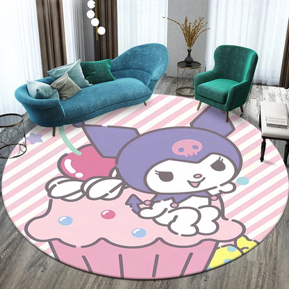 Sanrio Kuromi Printed Pattern Circular Carpet,Bedroom Decorative Rug,Use Non-slip Floor in Living Room,Bathroom,Kitchen,Door Mat