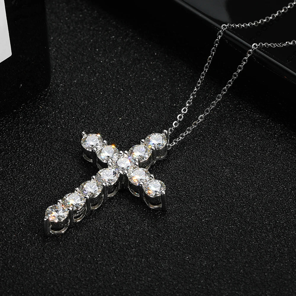 3mm 4mm 5mm モアサナイト クロス ネックレス GRA認定 S925シルバー ジーザス ペンダント ネックチェーン レディース エンゲージメント ブライダル ファインジュエリー