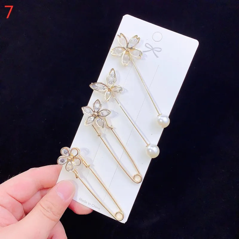 Fashion Crystal Pin Waist Buckle Fixed Strap Charm Safety Brooch Anti Fall Sweater Cardigan Clip Chain Pearls Brooches Jewelry