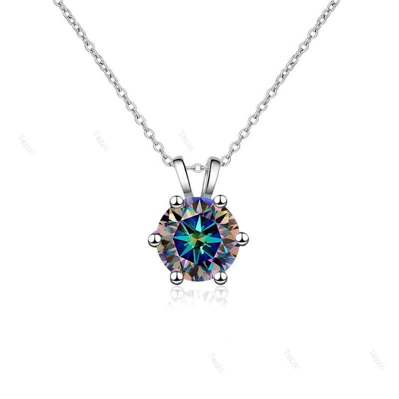 Tezzc 1CT Sparkling Luxury Moissanite Lab Diamond Pendant Necklace for Women 925 Sterling Silver High Quality Fine Jewelry