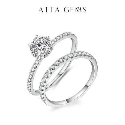 ATTAGEMS 925 Sterling Silver White Gold Round Excellent Cut Moissanite Ring for Girls Cocktail Jewelry