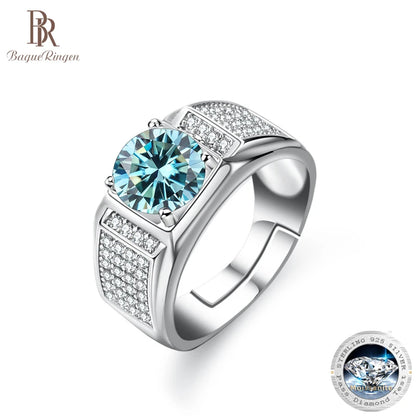 Bague Ringen Real Moissanite Ring For Men Sterling Silver 2 Carat Round Brilliant Diamonds Engagement Ring Male Wedding Jewelry