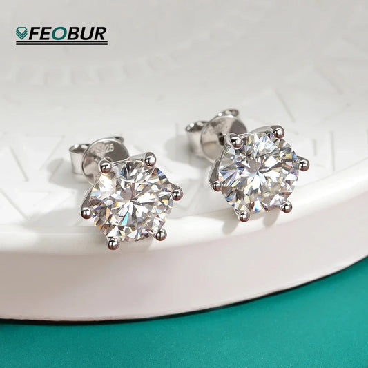 FEOBUR 0.1-2CT Round Moissanite Stud Earrings for Women Classic 925 Sterling Silver Brilliant Lab Created Diamond Earring Man