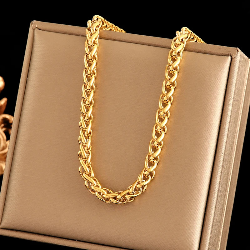 EILIECK 316L Stainless Steel Chains Neckalces Bracelet Jewelry Set For Women Gold Color Metal 18 K Plated Collar Bijoux Gift