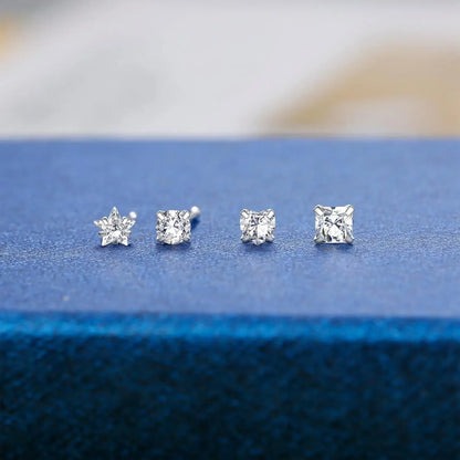 Fansilver 8Pcs 22G 925 Sterling Silver Nose Earring Rings Studs Tiny 3mm Assorted Shapes CZ Inlaid Nose Body Piercing Jewelry