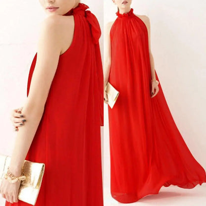 Halter Neck Dress Lace Up Elegant Sleeveless Club Party Dress Sexy Ruffled Evening Party Maxi Dress Prom Gown Beach Dresses