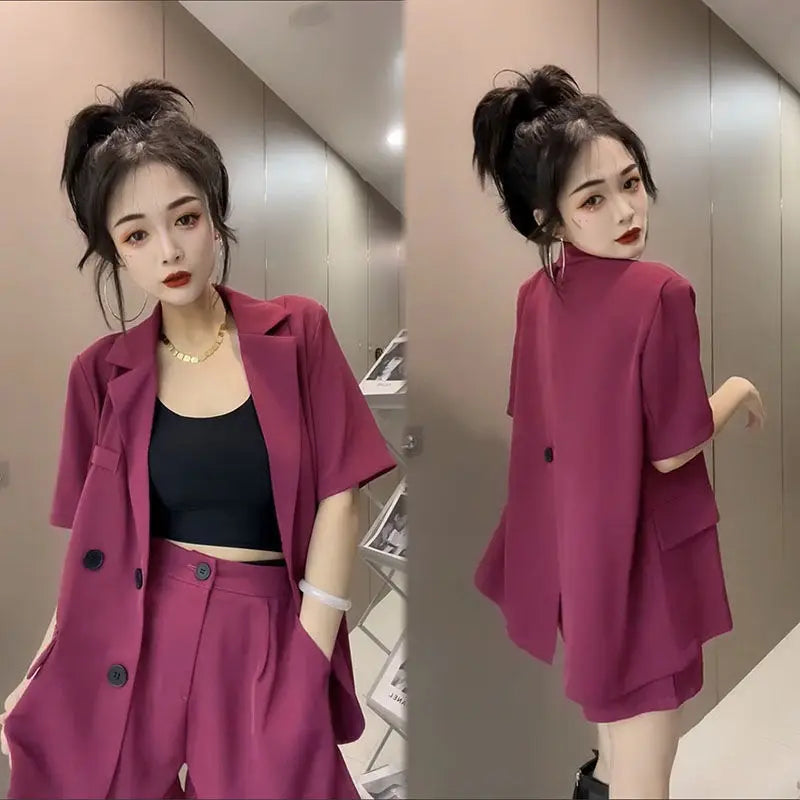 2-Piece Set of Jacket with Shorts for Women, Casual Suit, Age-Reducing, Best Street Set, Korean Version, Summer, 2025