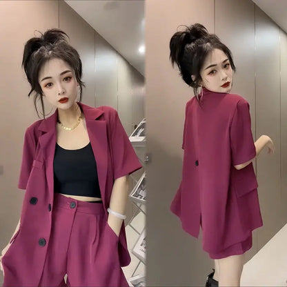 2-Piece Set of Jacket with Shorts for Women, Casual Suit, Age-Reducing, Best Street Set, Korean Version, Summer, 2025