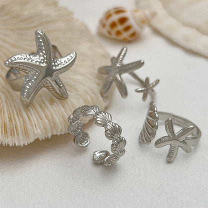 SHIXIN 4Pcs/Set Starfish Scallop Adjustable Open Rings for Women Trendy Geometric Gold Color Ring Summer Beach Jewelry Accessory