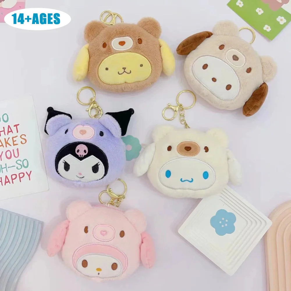 サンリオ Kuromi Melody Cinnamoroll かわいいぬいぐるみコインパース アニメ ポムポムプリン ポチャッコ 学生バッグチャーム 女の子のホリデーギフト