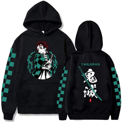 Japanese Anime Demon Slayer Hoodies for Men Akaza Manga Graphic Streetwear Pullover Hoody Long Sleeve Fleece Hooded Sweatshirt