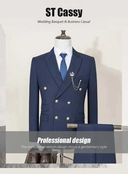 ST Cassy High Quality Men's Suit black Fashionable and Casual Slim Fit Male Groom Wedding Blazers Party Dress Jacket Coat Pants