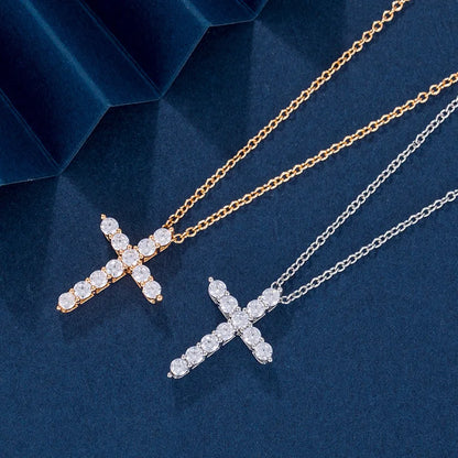 Lycfn 5MM Moissanite Cross Sparkling Pendant Necklace S925 Sterling Sliver with GRA Plated 18k Gold for Women Man Fine Jewelry
