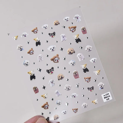 愛らしい犬猫動物ウサギ3Dソフトエンボスレリーフ自己接着ネイルアートステッカーかわいいかわいい子犬子猫スターマニキュアデカール