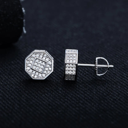 MossanRappr Moissanite Iced Out Stud Earrings for Men Women 925 Sterling Silver Rock Hip Hop Jewelry Gift Punk Party Accessories