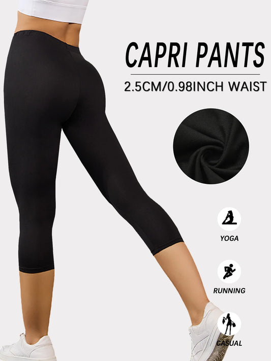 Women's Super Soft Capri Pants High Stretchy Breathable Pants No See Through Workout Running Yoga Athletic Pants Gym Leggings