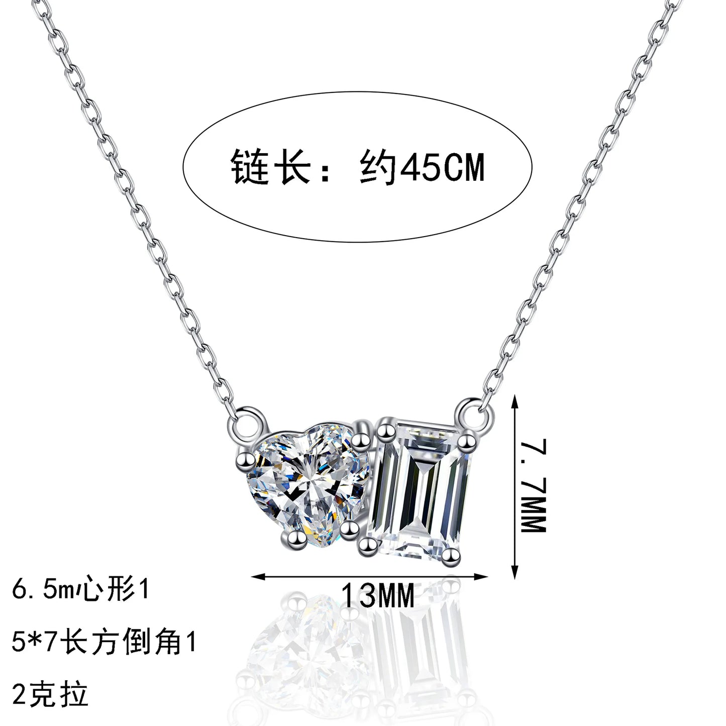プラチナ PT950 18K ホワイトゴールド 2カラット エメラルドカット＆レディアントカット モアサナイト ペンダント レディース用 ラボグロウンジュエリー
